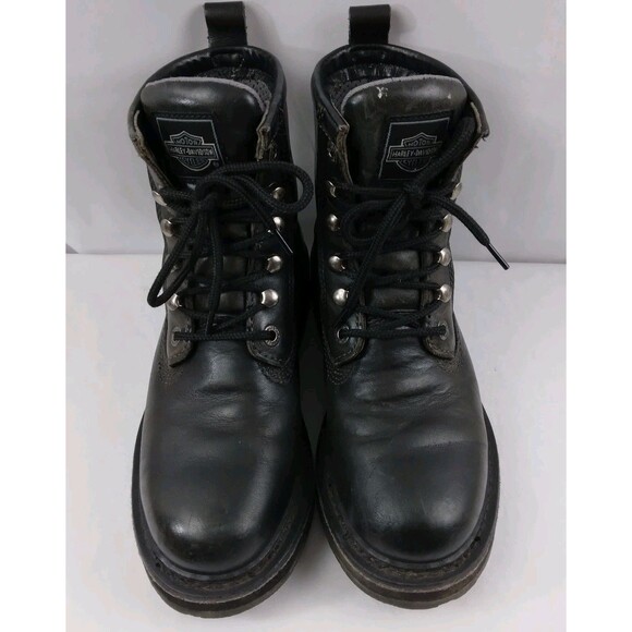 HARLEY-DAVIDSON Lace Up Chukka Boots Black Metal Emblem Grunge Rock Women's 7.5 - Picture 4 of 16